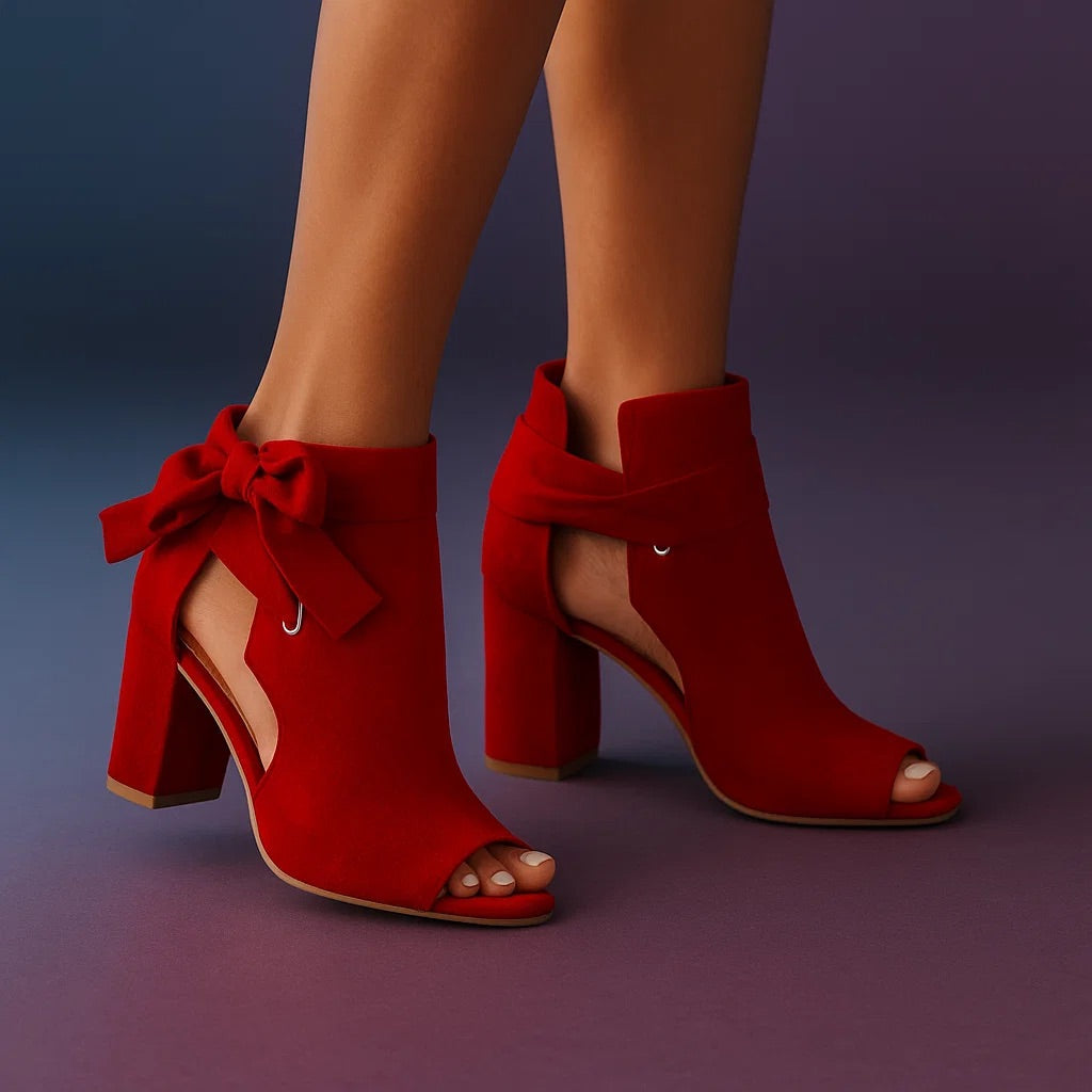 Elegante Damen Peeptoe Pumps mit stabilem Blockabsatz und charmantem Schleifen-Akzent, ideal für Büro & Party.