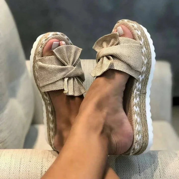 Elegante Damen Plateau Slide Sandalen mit großer Schleife, perfekte Frühlings- und Sommerschuhe für Damen.