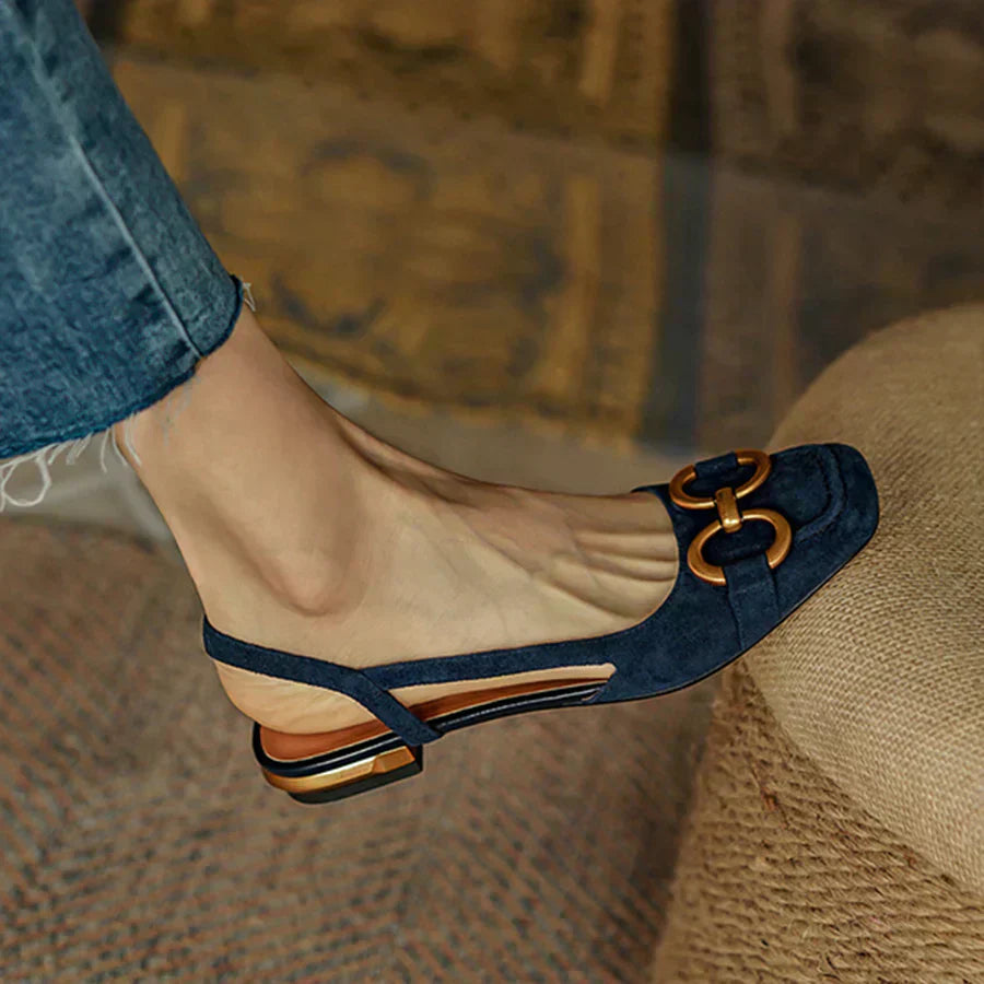 Klassische Damen Slingback Flats aus Kunstleder, elegant und bequem, perfekte Frühlingsschuhe mit niedrigem Absatz.