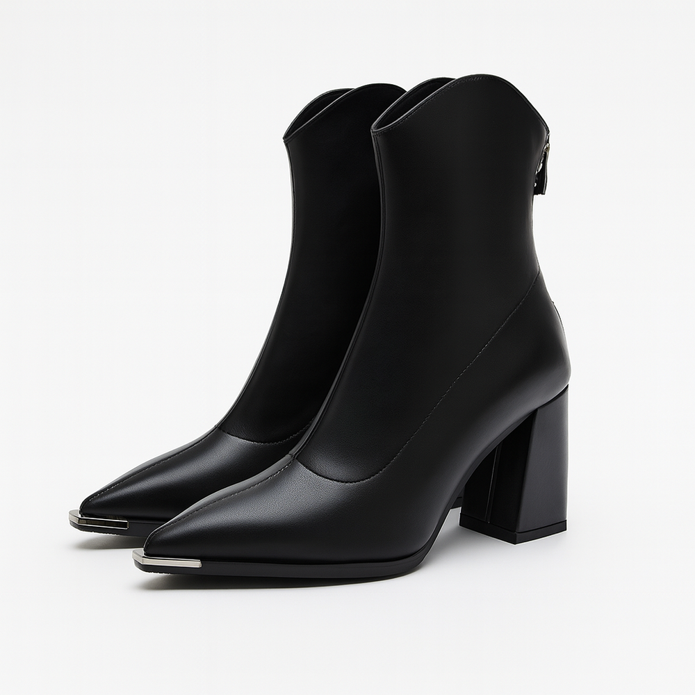 Moderne Damenschuhe: Stilvolle Stiefeletten mit spitzer Kappe und komfortablem Absatz.