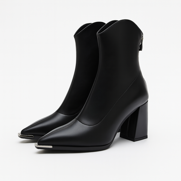 Moderne Damenschuhe: Stilvolle Stiefeletten mit spitzer Kappe und komfortablem Absatz.