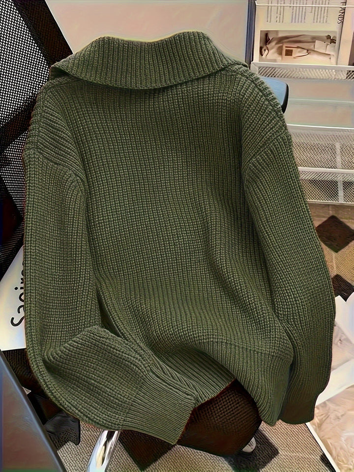 Bequemer Damen-Strickcardigan mit Revers, locker sitzend. Vielseitige Strickjacke für Herbst & Alltag.