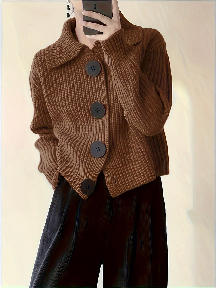 Weicher Damen-Cardigan mit Revers, locker geschnitten. Trendige Übergangsjacke für den Herbst.