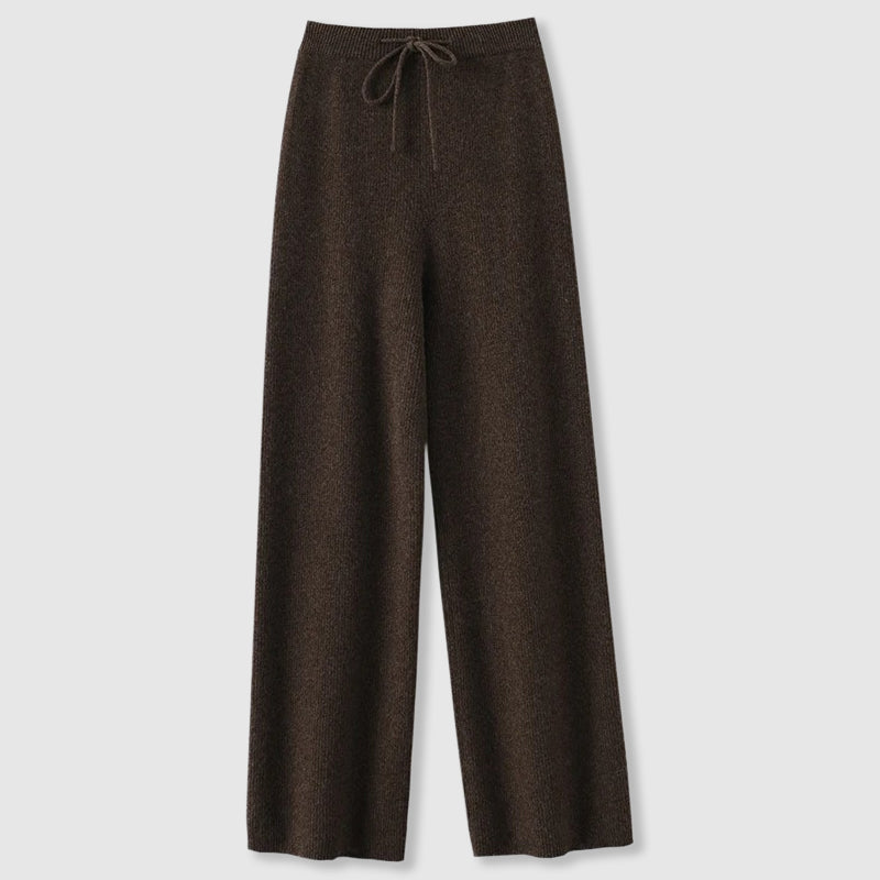 Warme, komfortable Damen Strickhose mit weitem Bein in Grau, ideal für lässige Wintertage.