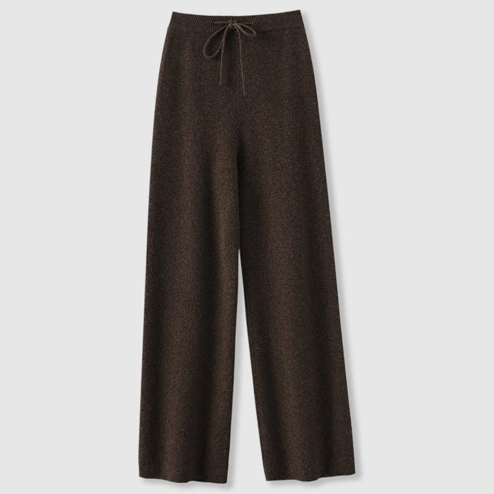 Warme, komfortable Damen Strickhose mit weitem Bein in Grau, ideal für lässige Wintertage.