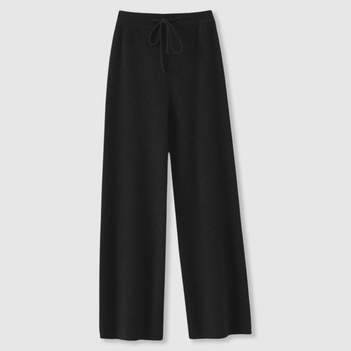 Moderne Damen Strickhose mit weitem Bein in Schwarz, elegant und weich für den Winteralltag.