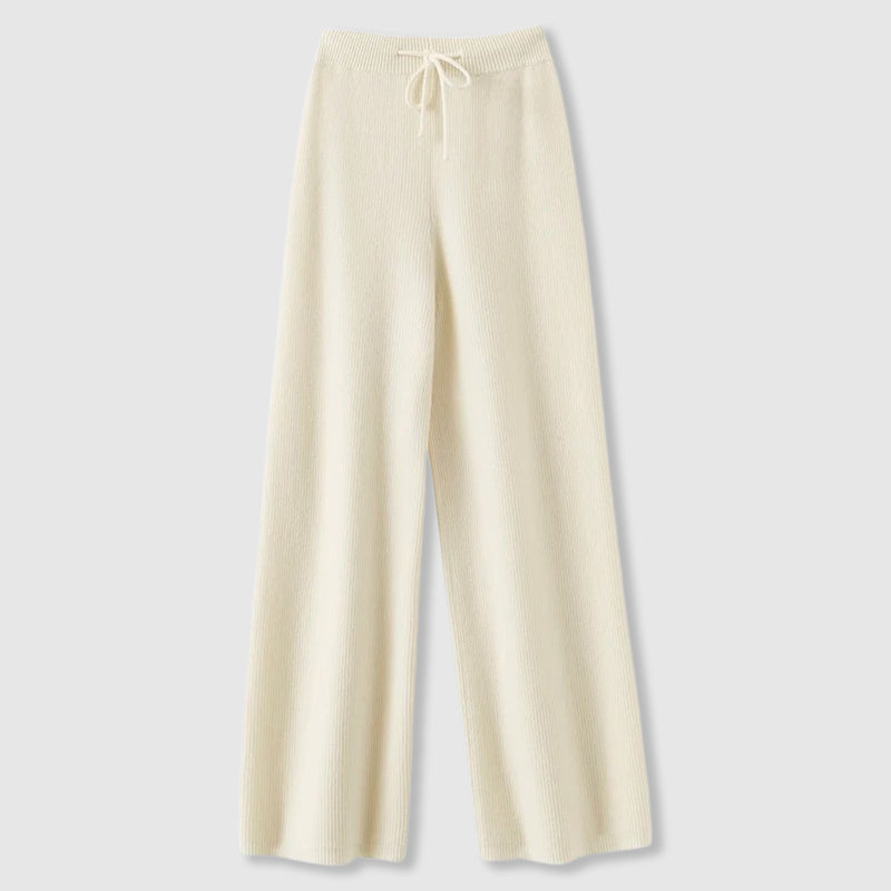 Lässige Damen Winter Strickhose mit weitem Bein in Khaki, bequem und stilvoll für die kalte Jahreszeit.