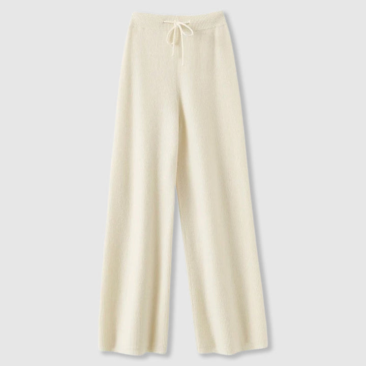 Lässige Damen Winter Strickhose mit weitem Bein in Khaki, bequem und stilvoll für die kalte Jahreszeit.