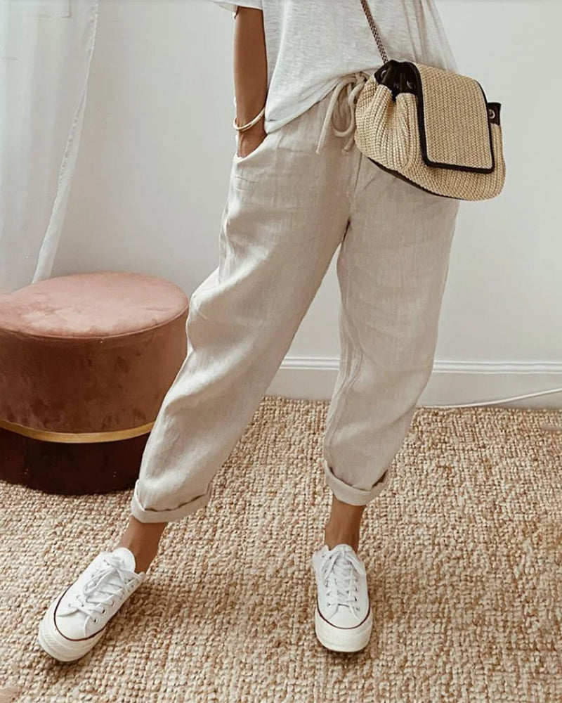 Elegante Damenhose mit weitem Bein & hoher Taille, atmungsaktiv & bequem für Frühling/Sommer. Ideal für stilvollen Komfort.