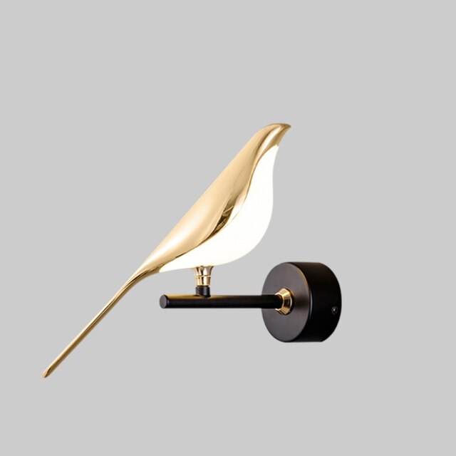 "Elegante goldene LED-Vogel-Wandleuchte, nordisches Design, moderne Beleuchtung für Wohnzimmer oder Schlafzimmer."