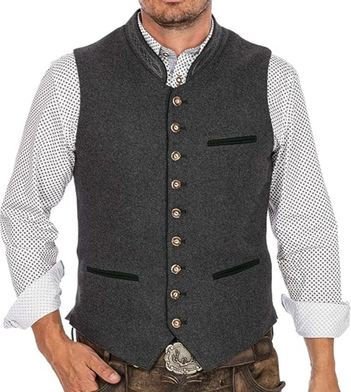 "Elegante graue Herren Trachtenweste, klassisches Design, vielseitig kombinierbar, ideal für jede Gelegenheit"