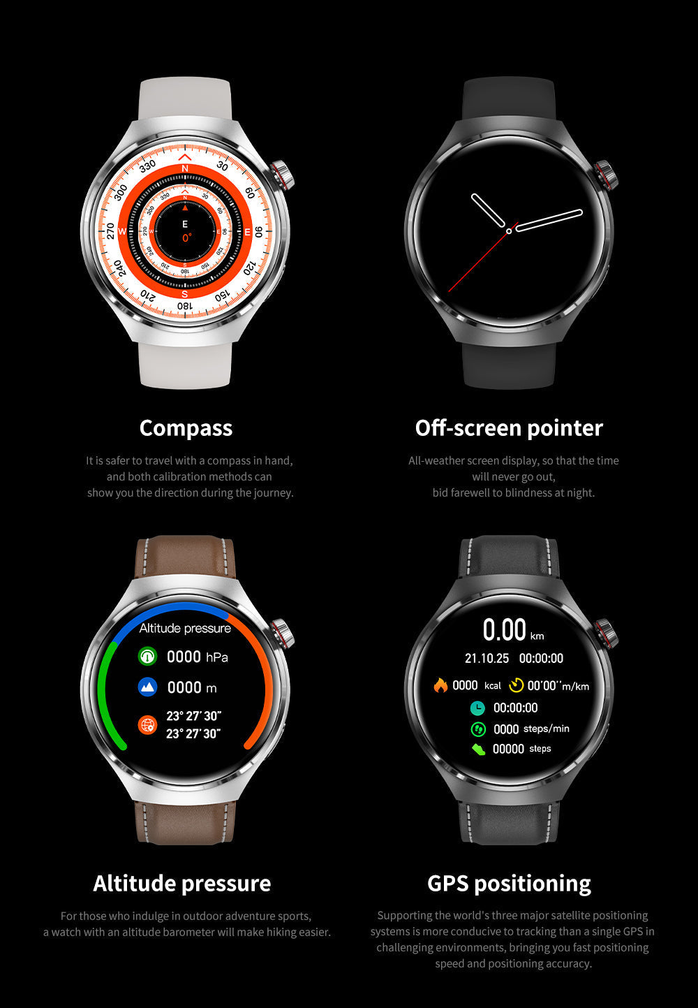 "Elegante GT4 Pro Smartwatch Herren, wasserdicht, schwarzes Gehäuse, AMOLED Display, GPS-Tracker, ideal für Sport"