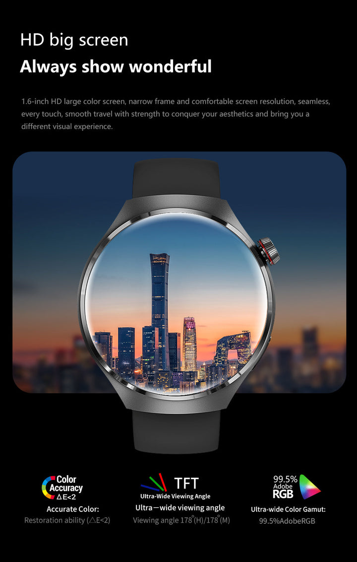 "Elegante GT4 Pro Smartwatch Herren, wasserdicht, schwarzes Gehäuse, AMOLED Display, GPS-Tracker, ideal für Sport"