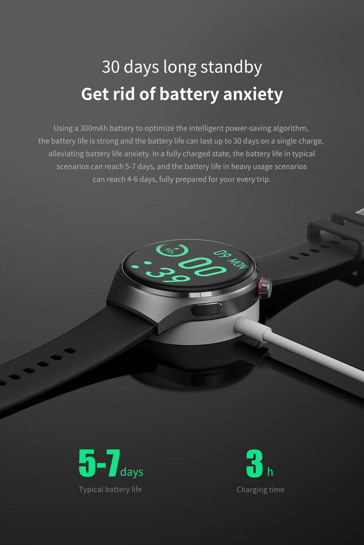 "Elegante GT4 Pro Smartwatch Herren, wasserdicht, schwarzes Gehäuse, AMOLED Display, GPS-Tracker, ideal für Sport"