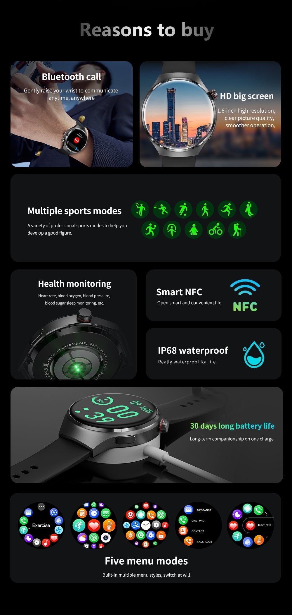 "Elegante GT4 Pro Smartwatch Herren, wasserdicht, schwarzes Gehäuse, AMOLED Display, GPS-Tracker, ideal für Sport"