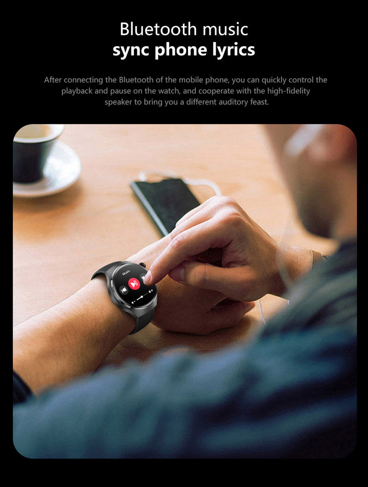 "Elegante GT4 Pro Smartwatch Herren, wasserdicht, schwarzes Gehäuse, AMOLED Display, GPS-Tracker, ideal für Sport"