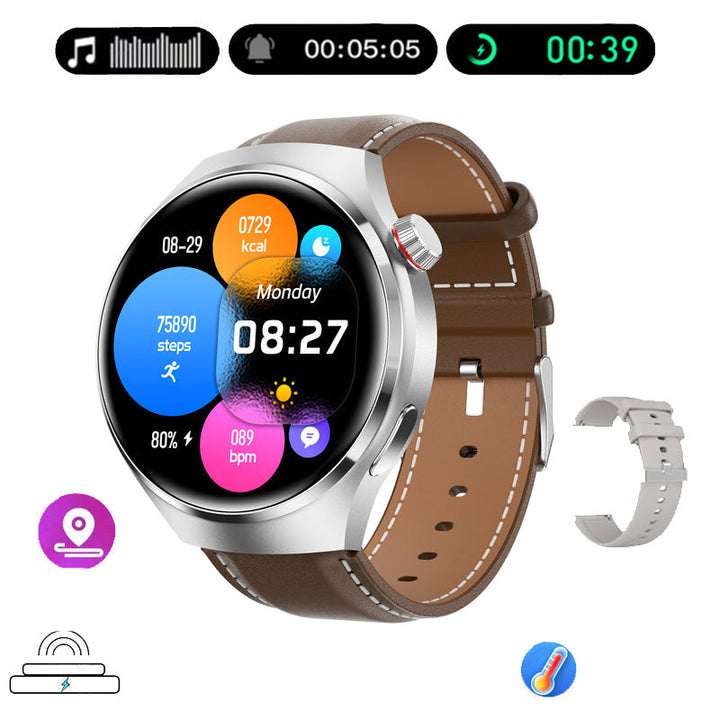 "Elegante GT4 Pro Smartwatch Herren, wasserdicht, schwarzes Gehäuse, AMOLED Display, GPS-Tracker, ideal für Sport"