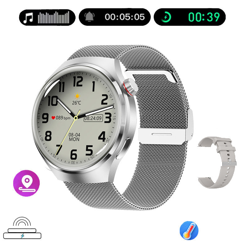 "Elegante GT4 Pro Smartwatch Herren, wasserdicht, schwarzes Gehäuse, AMOLED Display, GPS-Tracker, ideal für Sport"