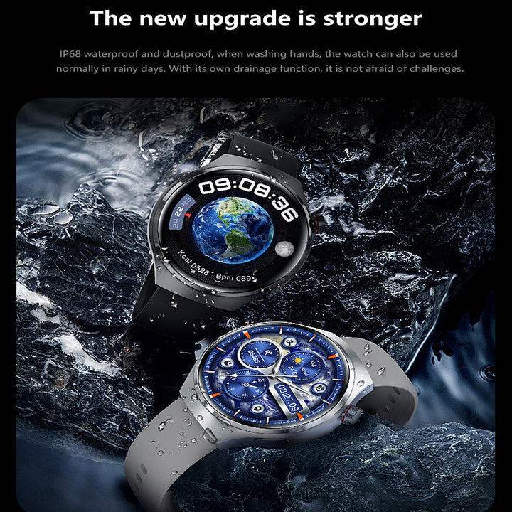 "Elegante GT4 Pro Smartwatch Herren, wasserdicht, schwarzes Gehäuse, AMOLED Display, GPS-Tracker, ideal für Sport"