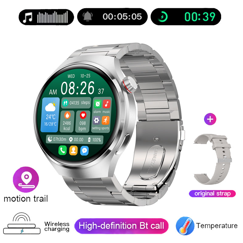 "Elegante GT4 Pro Smartwatch Herren, wasserdicht, schwarzes Gehäuse, AMOLED Display, GPS-Tracker, ideal für Sport"