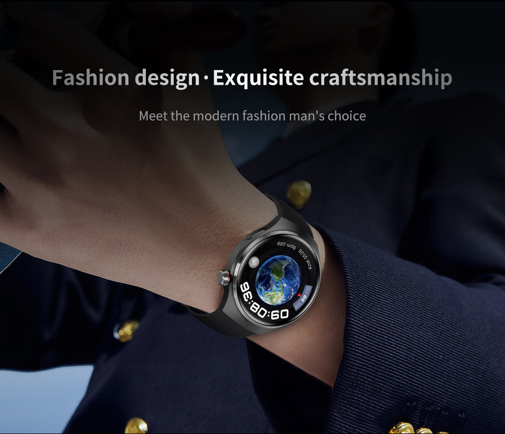 "Elegante GT4 Pro Smartwatch Herren, wasserdicht, schwarzes Gehäuse, AMOLED Display, GPS-Tracker, ideal für Sport"