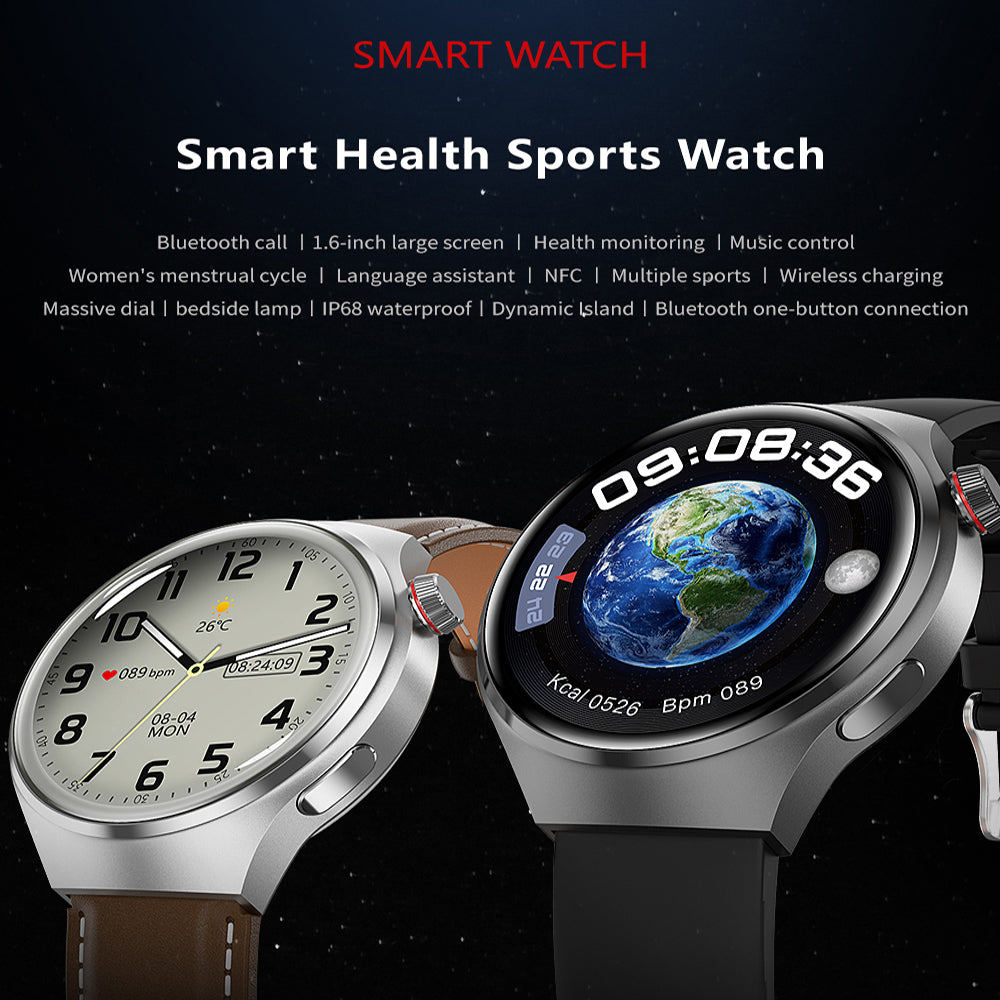 "Elegante GT4 Pro Smartwatch Herren, wasserdicht, schwarzes Gehäuse, AMOLED Display, GPS-Tracker, ideal für Sport"