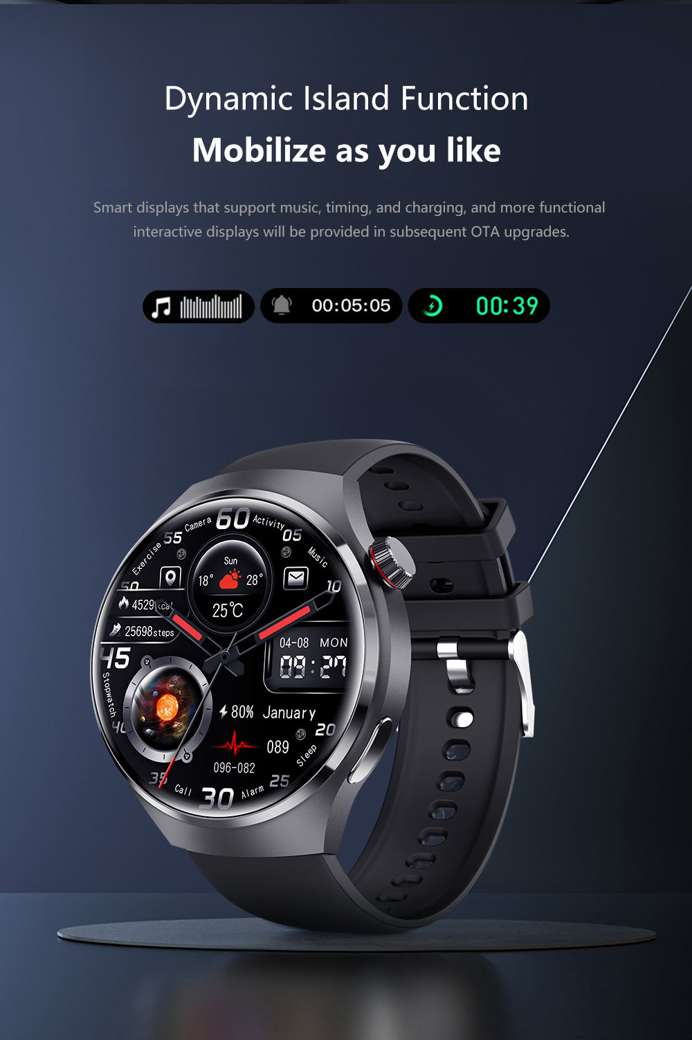 "Elegante GT4 Pro Smartwatch Herren, wasserdicht, schwarzes Gehäuse, AMOLED Display, GPS-Tracker, ideal für Sport"