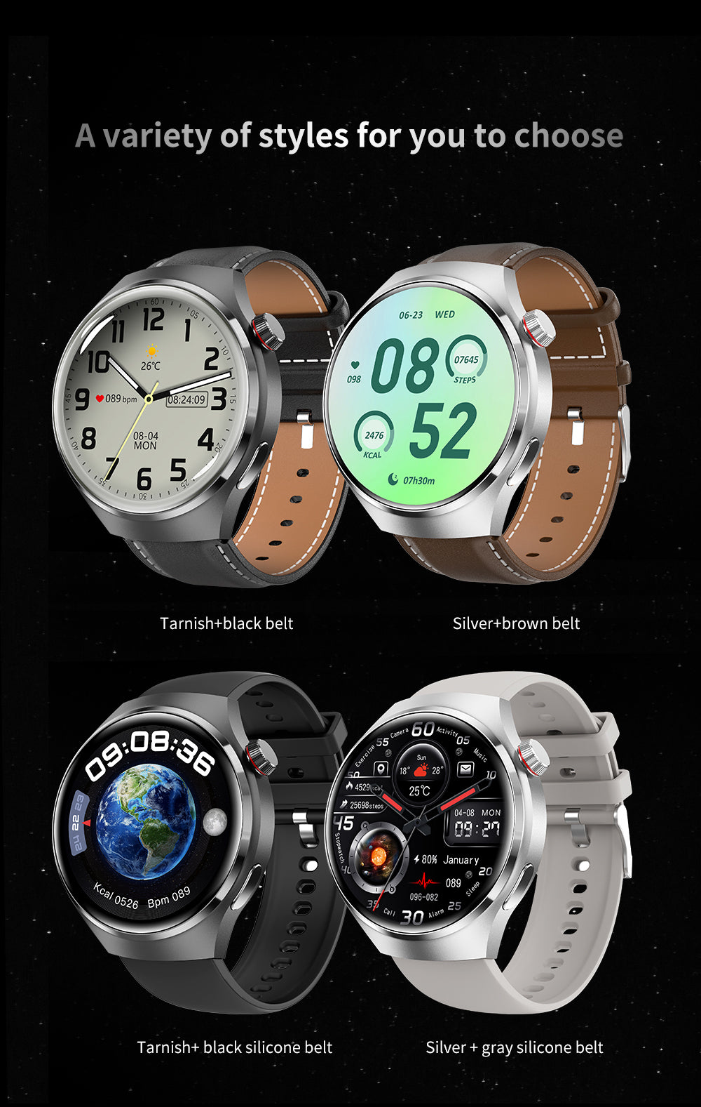 "Elegante GT4 Pro Smartwatch Herren, wasserdicht, schwarzes Gehäuse, AMOLED Display, GPS-Tracker, ideal für Sport"