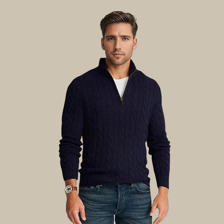 Elegante Herren Strickjacke mit Reißverschluss & Stehkragen, vielseitig für Business Casual & Wintermode.