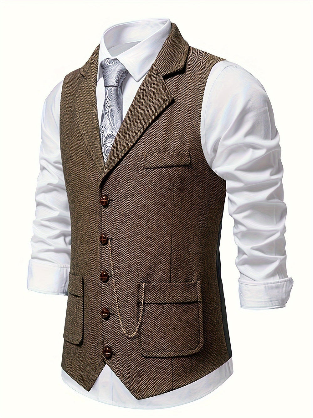 Slim-Fit Herrenweste aus Baumwollmischung mit klassischem Fischgrätenmuster für den eleganten Business-Look.