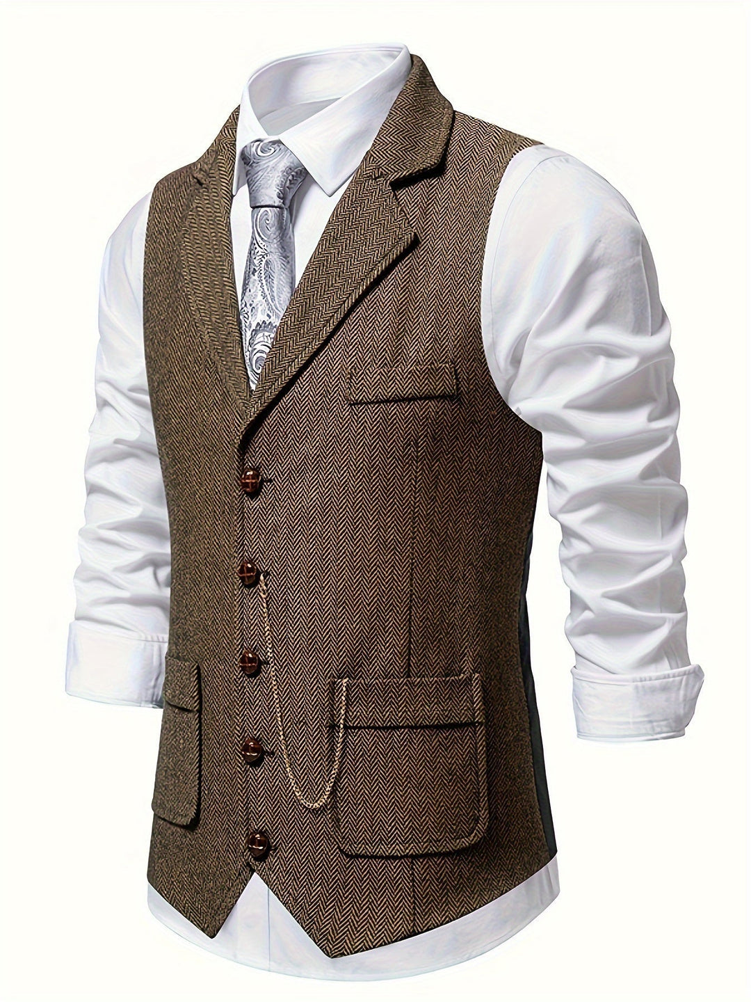 Slim-Fit Herrenweste aus Baumwollmischung mit klassischem Fischgrätenmuster für den eleganten Business-Look.