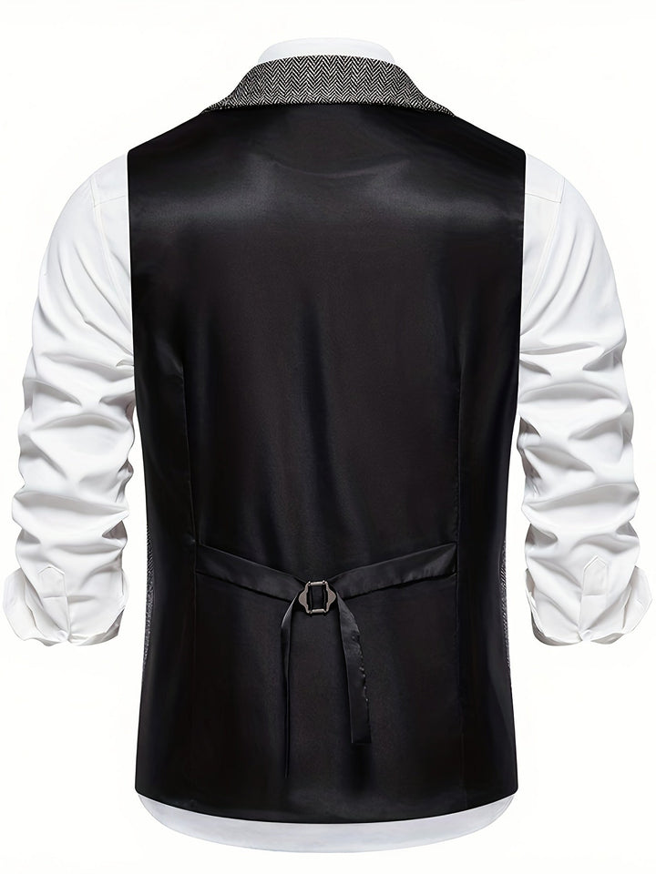 Klassische Herren Anzugweste mit Fischgrätenmuster, perfekt für Business und formelle Anlässe mit Eleganz.
