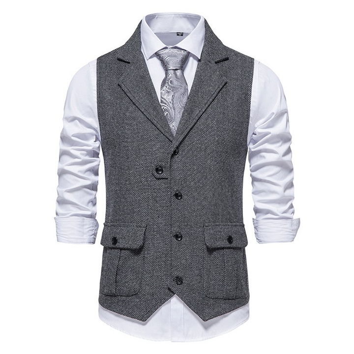 Elegante Herrenweste in Grau mit praktischen Seitentaschen, ideal für Business & Freizeit.