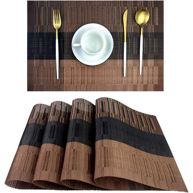 Elegante, hitzebeständige PVC-Tischsets in Streifenoptik, rutschfest, wasserfest, 30x45 cm, Braun/Silber.