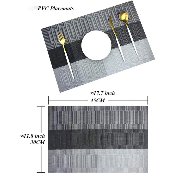 Elegante, hitzebeständige PVC-Tischsets in Streifenoptik, rutschfest, wasserfest, 30x45 cm, Braun/Silber.