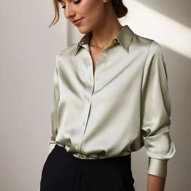 Elegante klassische Damen Button-Down Bluse, perfekt für Sommer Büro & Freizeit. Leichtes, vielseitiges Langarm-Oberteil.