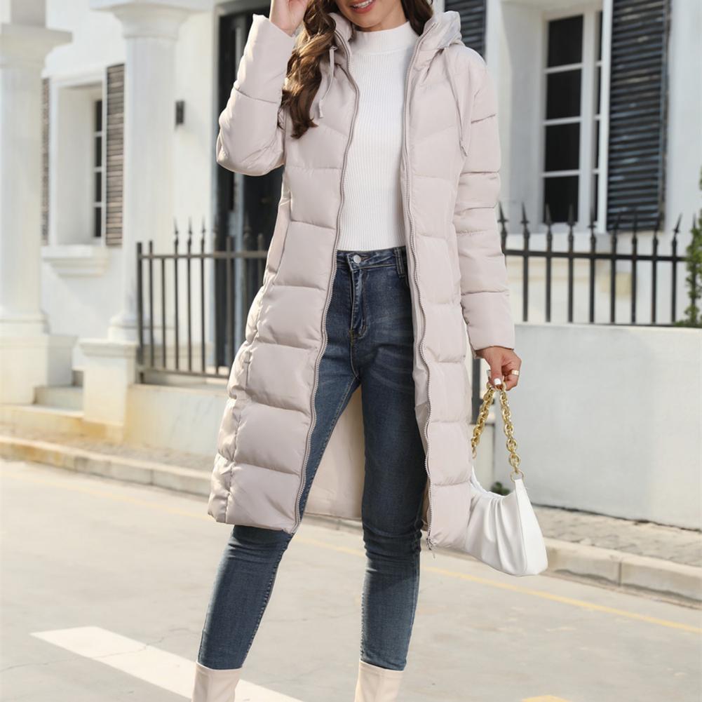 Elegante lange Damen Winterjacke mit Kapuze, wasserabweisend & winddicht, ideal für Kälteschutz im Herbst/Winter.