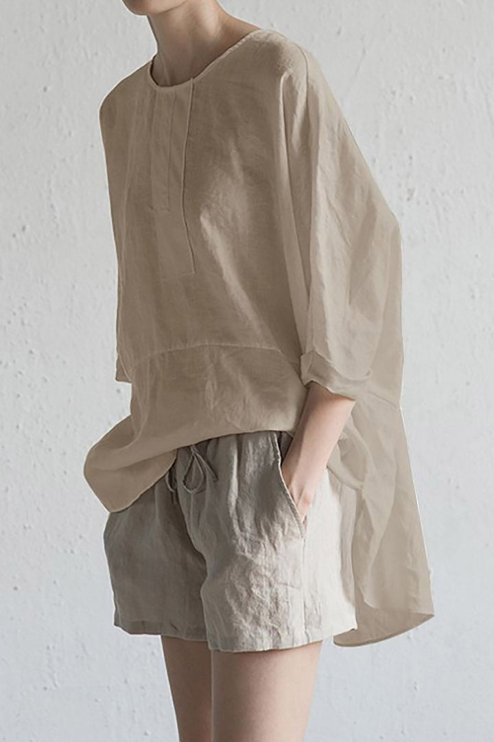 "Elegante Leinen-Strickjacke mit halben Ärmeln und Rundhals, leicht und atmungsaktiv, ideal für Sommer- und Übergangszeit."