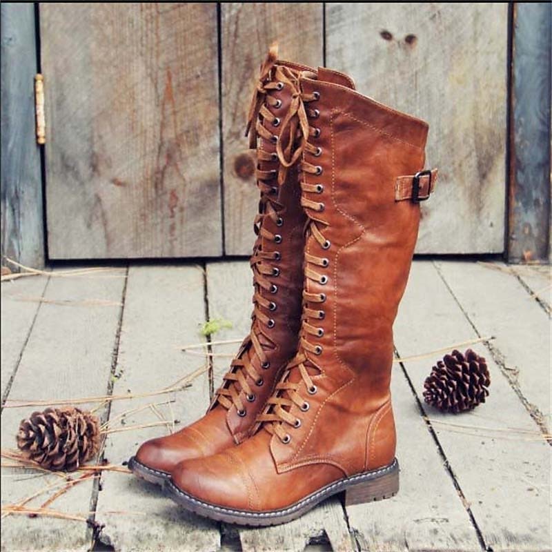 Elegante Lena Damen Schnürstiefel im Reitstil, braun, hohe Stiefel, bequemer Alltagsschuh