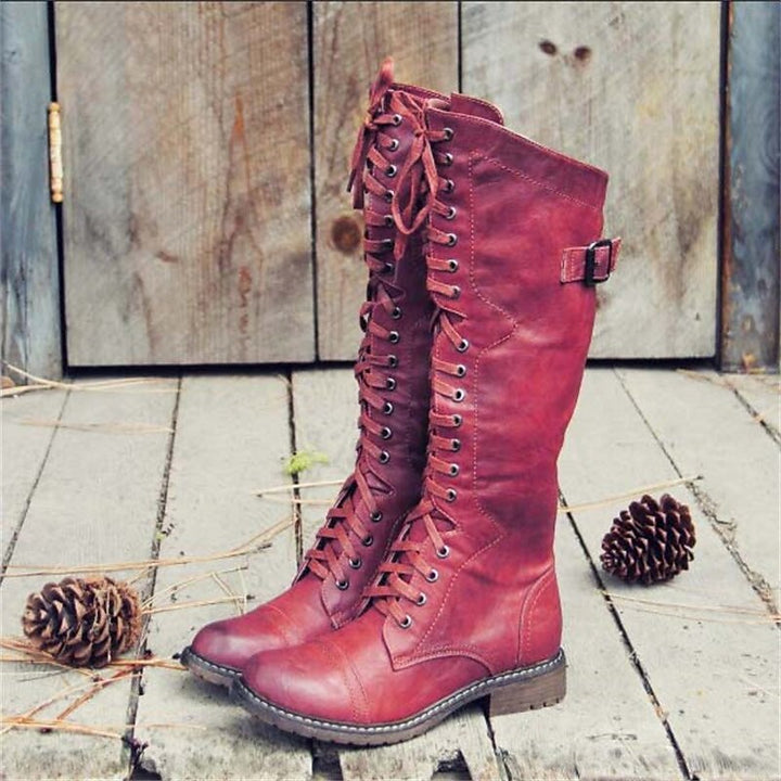 Hohe schwarze Damenstiefel Lena im Reitstil, Schnürstiefel, Alltagsschuhe, elegant und bequem