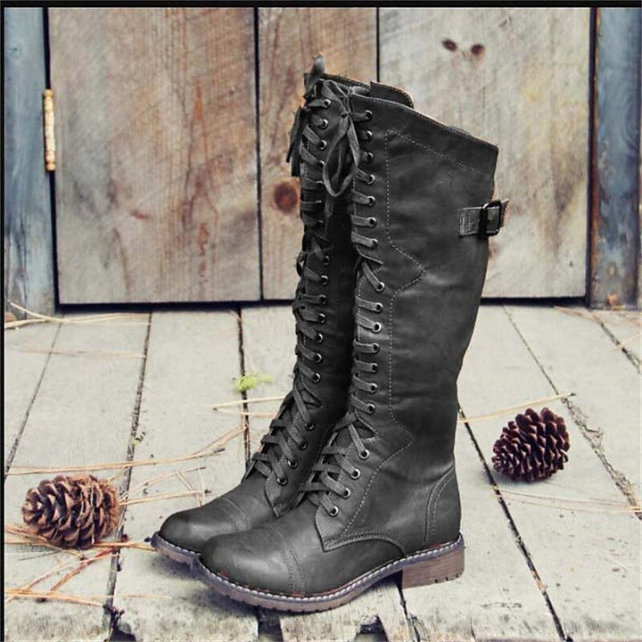 Rote Lena Damen Schnürstiefel im Reitstil, hohe Stiefel, bequeme Alltagsschuhe, elegante Optik