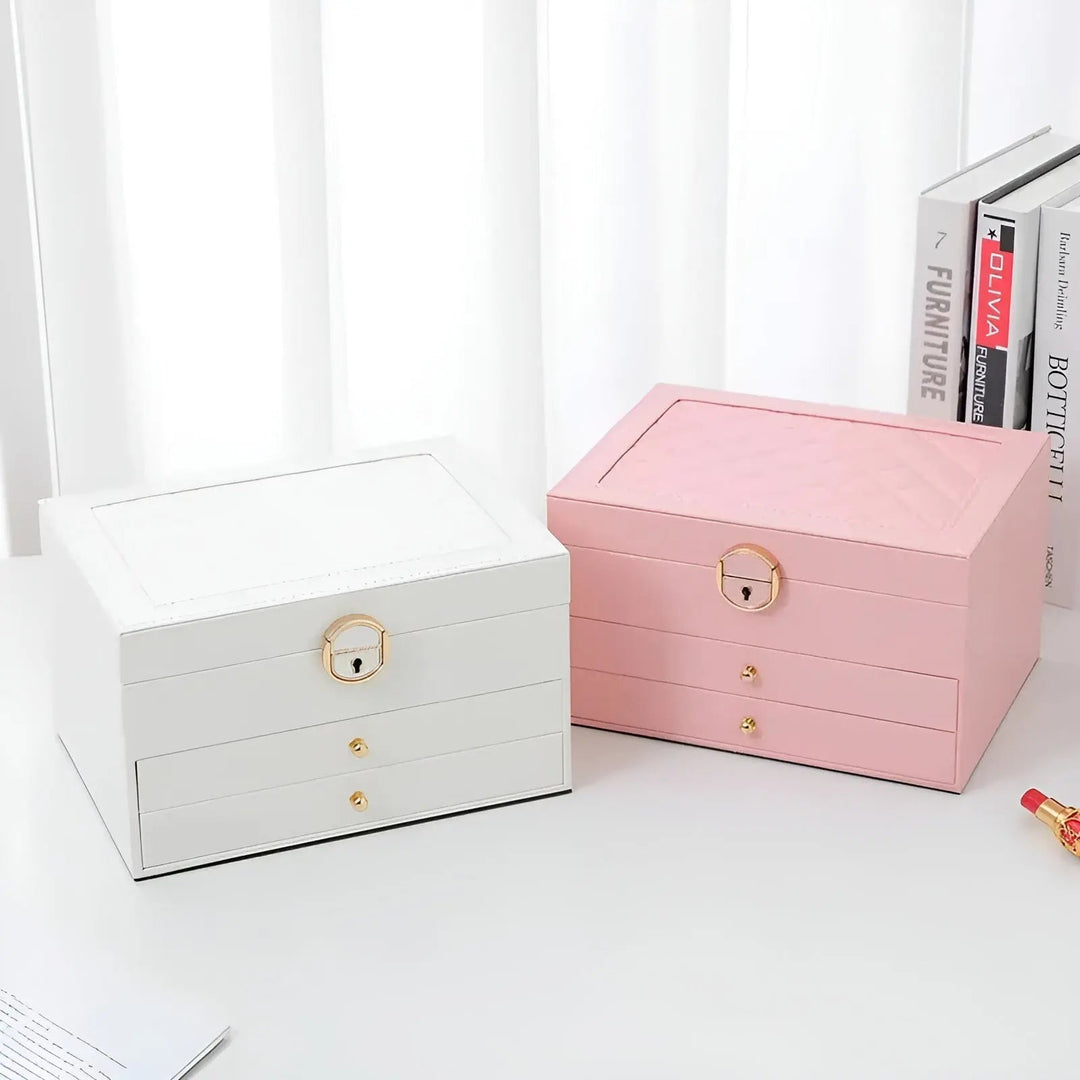 Luxuriöser Schmuckkasten aus robustem PU-Leder, perfekt als Geschenk für Frauen & zur Schmuckaufbewahrung.