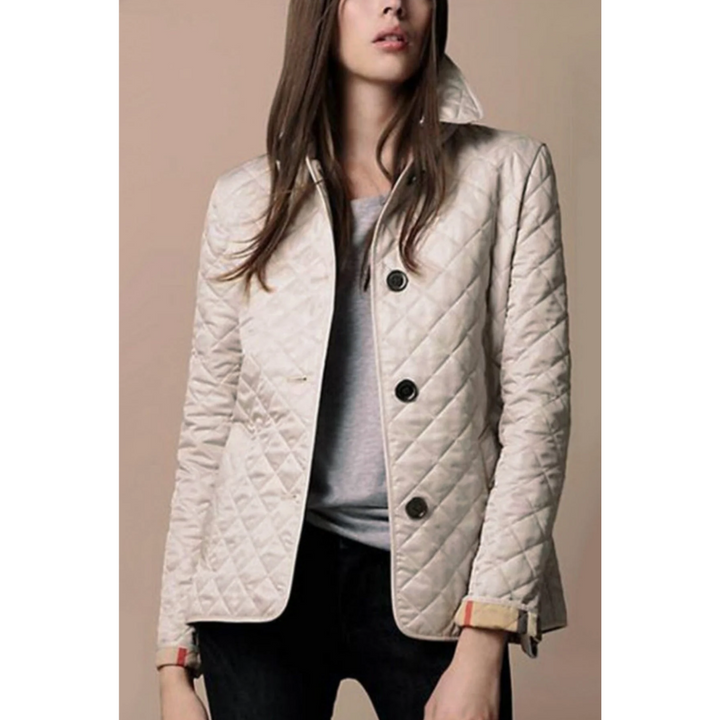 Stilvolle Khaki Damen Steppjacke mit Knöpfen. Warme Winterjacke, erhältlich in vielen Farben.