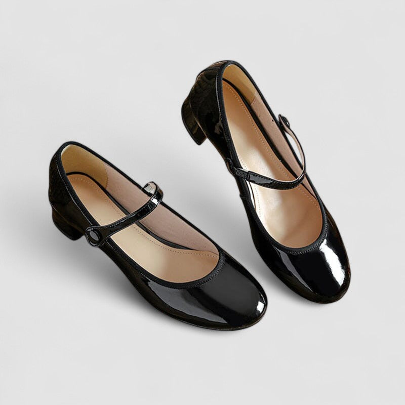 Zeitlose schwarze Mary-Jane-Damen-Schuhe, flache Sohle, Schnallenriemen – Eleganz für jede Damenmode.
