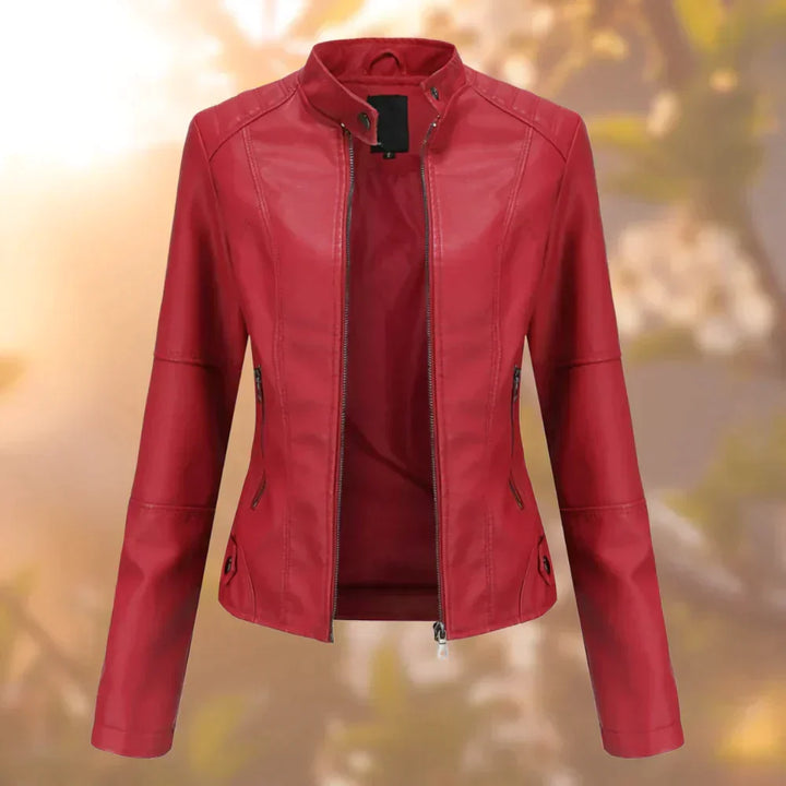 Schicke Damenjacke im Bikerstil. Eine elegante Slim Fit Jacke für den Frühling und Herbst, perfekt für einen modischen Auftritt.