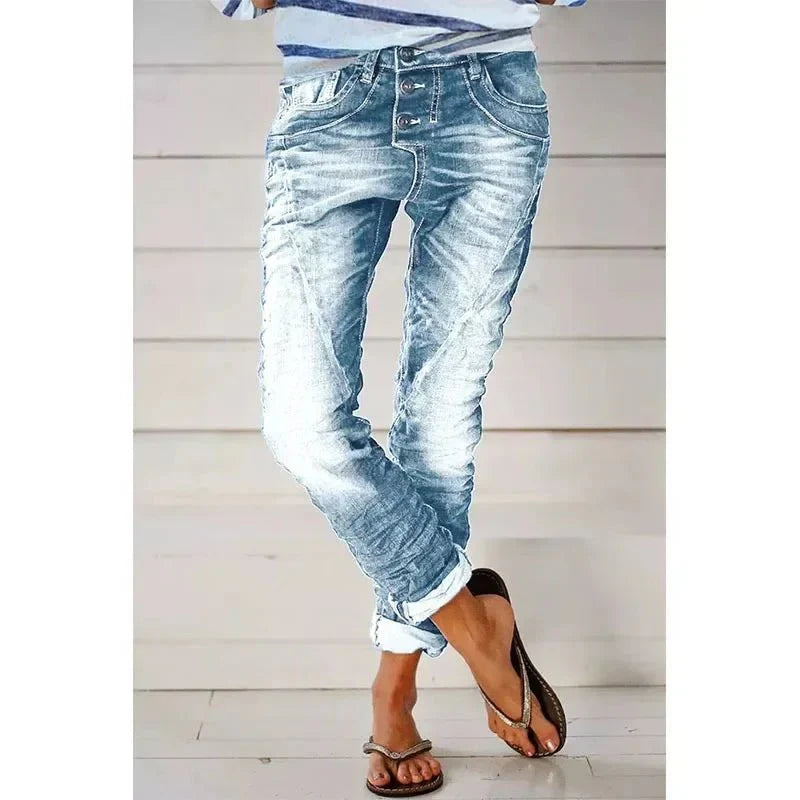 Elegante Stretch-Jeans in Dunkelblau, schlanke Passform, perfekte Kombination aus Stil und Komfort, vielseitig tragbar.