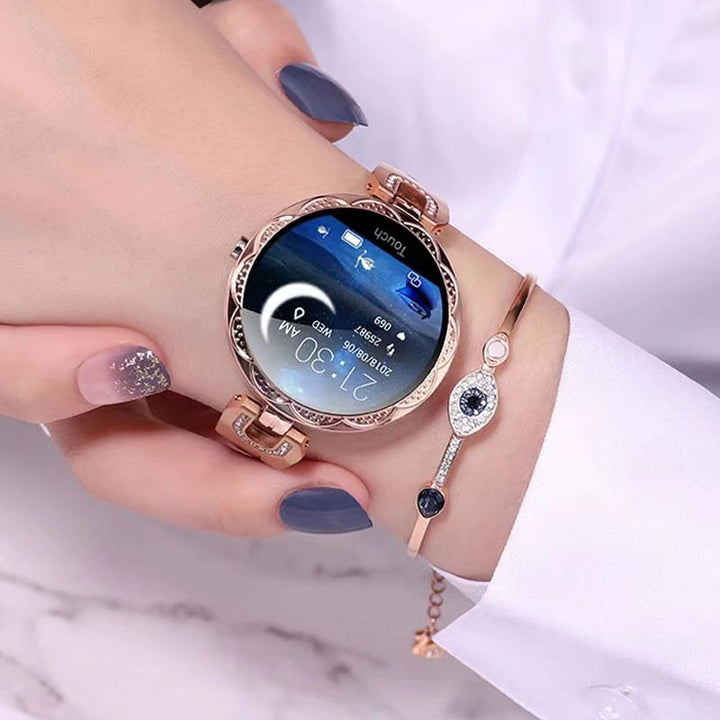 Elegante, wasserdichte Damen Smartwatch mit Herzfrequenzmesser, ideal für Sport & Alltag.