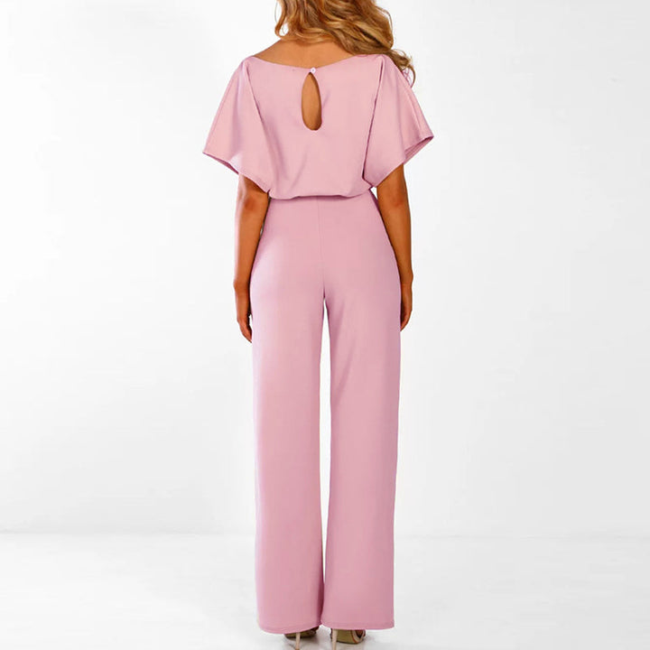 "Eleganter beige Damen Jumpsuit, femininer Schnitt, betont Konturen, ideal für Dinnerpartys und Ausflüge, vielseitig stilvoll