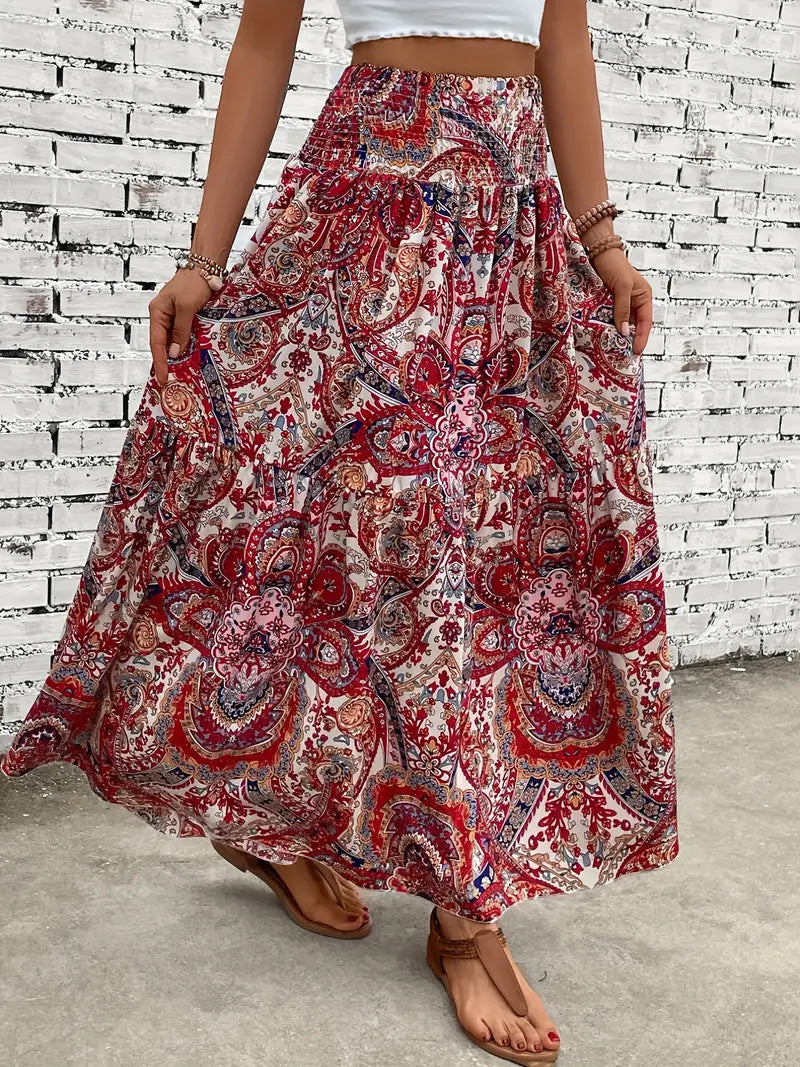 Fließender Damenrock in A-Linie mit lebhaftem Blumenmuster, perfekt für einen eleganten Frühlings- und Sommerlook.