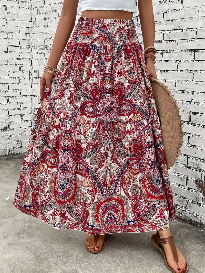 Eleganter Blumenrock für Damen, in A-Linie und Midi-Länge, mit feinem floralen Design, leicht und modern.